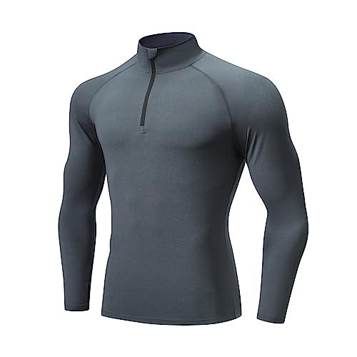 WISREMT Herren 1/4 Zip Kompressionsshirt UPF 50+ Rash Guard Quarter Zip Athletic Workout Shirt Cold Weather Thermal Baselayer Langarm-Unterhemd von WISREMT