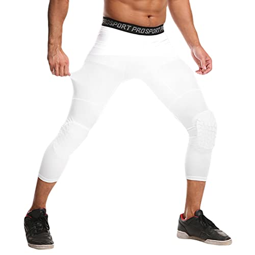 WISREMT Herren Jungen Kompressionshose mit Knieschonern 3/4 Capri Sport Strumpfhosen Basketball Athletic Base Layer Workout Leggings von WISREMT