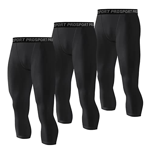 WISREMT Herren Kompressionshose 3/4 Länge, schnell trocknend Sportliche Leggings Capri Tights Sport Base Layer 3 Stück von WISREMT