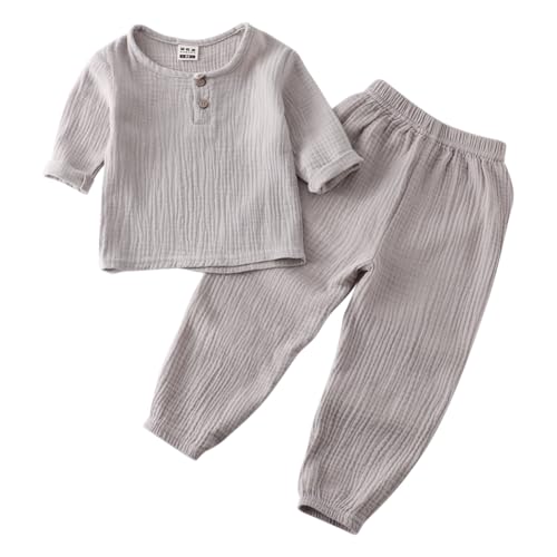 WISREMT Jungen 2 Stück Baumwolle Leinen Outfits Kinder Button Down Langarm Hemden und Hosen Sets Frühling Sommer Kleidung für Kleinkind Baby Kleine Jungen 6M-7Y von WISREMT