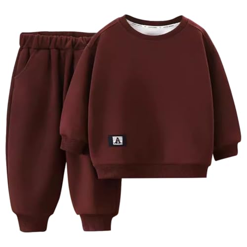 WISREMT Jungen Hosen Sets Langarm Rundhalspullover und elastische Taille Jogginghose mit Tasche Einfarbig 2 Stück Herbst Winter Outfits 2 3 4 5 6 7 8 9 10Y von WISREMT