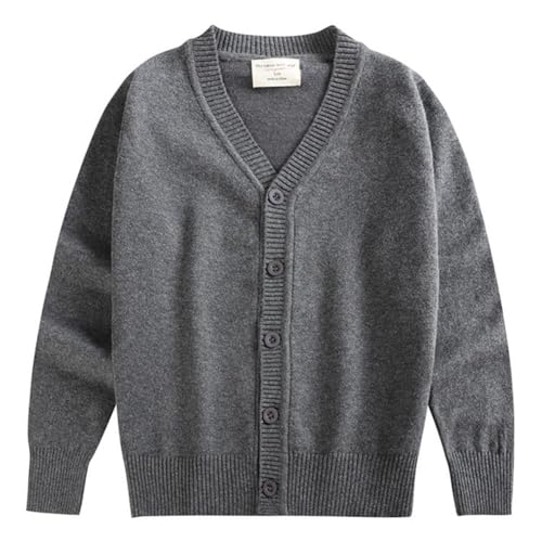 WISREMT Jungen Mädchen Strickjacken mit V-Ausschnitt Langarm Baumwollstrick Unisex Kinder Schuluniform Einfarbig Button Down Strickpullover von WISREMT