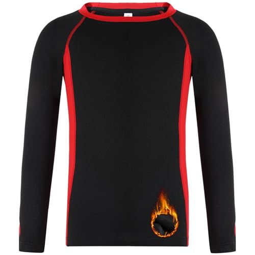 WISREMT Jungen Thermal Compression Shirt Fleece Gefütterte Base Layer Unterwäsche Langarm T Shirt Tops Kaltes Wetter Unterhemd für Fußball Laufen Ski Outdoor Sport von WISREMT