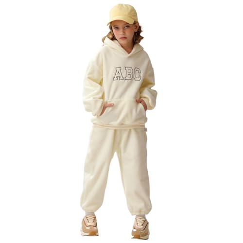 WISREMT Kinder Gebürstetes Fleece Trainingsanzug Buchstabendruck Kapuzen-Sweatshirt Top und Jogginghose Jogginghose 2-teiliger Jogginganzug Kleinkind Baby Junge Mädchen Hosen Sets 6M-9Y von WISREMT