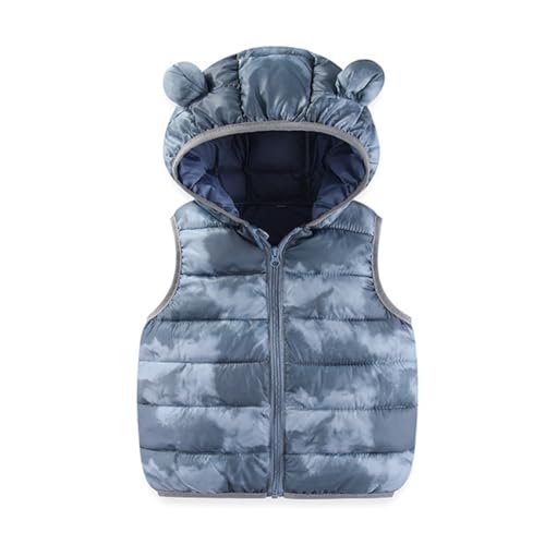 WISREMT Kinder Jungen Mädchen Puffer Kapuzenweste Herbst Winter Reißverschluss Ärmellose Jacke Leichte Batik-Dye Bär Ohr Outwear Weste für kleine Kinder 1 2 3 4 5 6Y von WISREMT