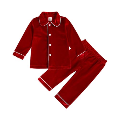 WISREMT Kinder Jungen Mädchen Samt Pyjama Set Einfarbig Langarm Loungewear Button Down Nachtwäsche 2PCS Velour Pj Set für Baby Kleinkind Big Little Kids 3M-13Y von WISREMT