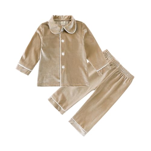 WISREMT Kinder Jungen Mädchen Samt Pyjama Set Einfarbig Langarm Loungewear Button Down Nachtwäsche 2PCS Velour Pj Set für Baby Kleinkind Big Little Kids 3M-13Y von WISREMT