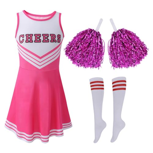 WISREMT Kinder Mädchen Halloween Cheerleader Kleid Cheerleading Outfit Cheer Uniform Kleidung Sets + Pom Poms + Tube Socken 3-12Y von WISREMT