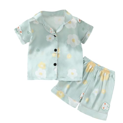 WISREMT Kinder Pyjama Sets Kleinkind Nachtwäsche Mädchen Jungen Pyjamas Button-Down Shorts Shirt Elasticat Hosen für Sommer 1-7T von WISREMT