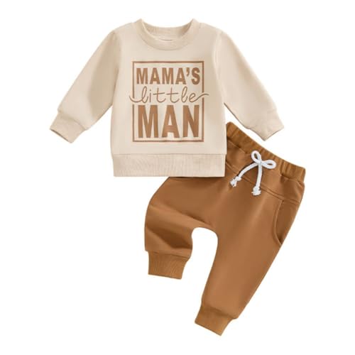 WISREMT Kleinkind Baby Junge 2 Stück Herbst Outfits Säugling Buchstabendruck Pullover Sweatshirt Top und elastische Taille Hosen Jogger Set 0-3Y von WISREMT