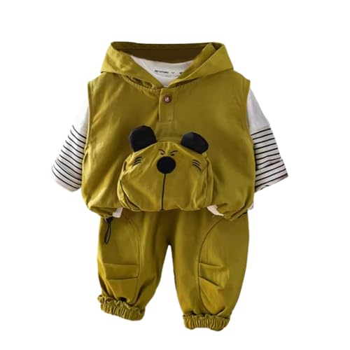 WISREMT Kleinkind Baby Junge Kleidung Outfits 3 Stück Trainingsanzug Kapuzenweste Cartoon Bedruckt gestreiftes T-Shirt und Hosen Set Herbst Kleidung Sets von WISREMT