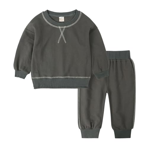 WISREMT Kleinkind Baby Junge Mädchen Casual Herbst Outfits 2 Stück Sweatshirt und Jogger Set Einfarbig Trainingsanzug 1 2 3 4 5 6 7Y von WISREMT