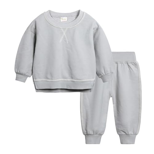 WISREMT Kleinkind Baby Junge Mädchen Casual Herbst Outfits 2 Stück Sweatshirt und Jogger Set Einfarbig Trainingsanzug 1 2 3 4 5 6 7Y von WISREMT