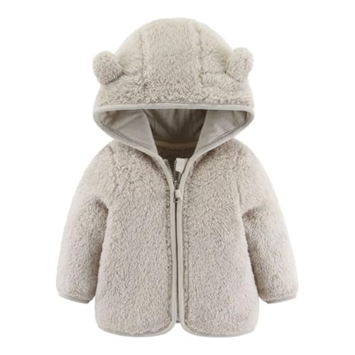 WISREMT Kleinkind Baby Junge Mädchen Fleece Kapuzenjacke Reißverschluss Kapuzenpullover Jacke Bärenohr Outfits Winter Warme Oberbekleidung Einfarbig Mantel 6M-6Y von WISREMT