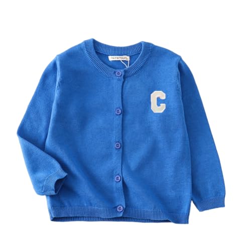 WISREMT Kleinkind Baby Jungen Mädchen Strickjacke Leichter Button-Down-Strickpullover Langarm Einfarbige Strickjacken mit Buchstabendruck von WISREMT