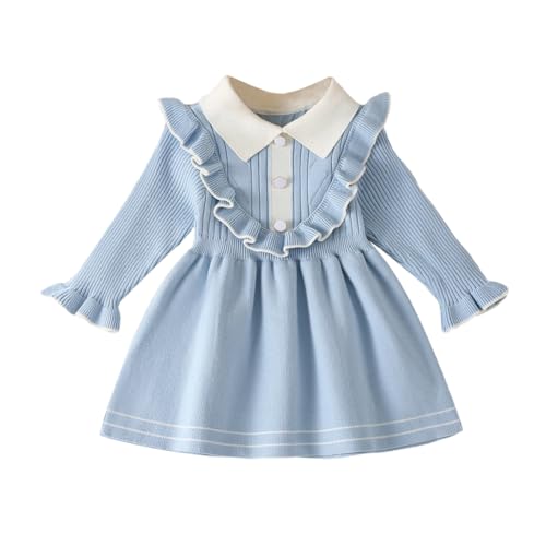 WISREMT Kleinkind Baby Mädchen Herbst Winter Kleid Gerippt Strick Rüschen Langarm Pullover Kleider Warme Kleidung 1-5Y von WISREMT