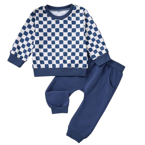 WISREMT Kleinkind Baby Mädchen Junge Schachbrett Outfits Bedruckt Kariertes Sweatshirt und Hosen Sets Pullover Top Jogger Säugling 2 Stück Herbst Kleidung 6M-4Y von WISREMT