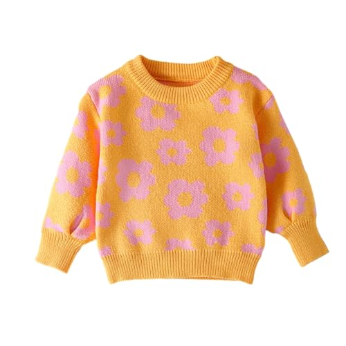 WISREMT Kleinkind Baby Mädchen Pullover Blumen Gedruckt Strick Rundhalsausschnitt Pullover Pullover Tops Herbst Winter Kleidung 1-5Y von WISREMT