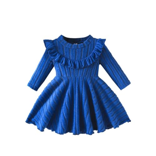 WISREMT Kleinkind Baby Mädchen Rüschen Langarm Kleider Einfarbig Geripptes Kleid Säugling Frühling Pullover Kleider 6M-3Y von WISREMT