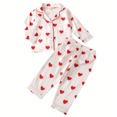 WISREMT Kleinkind Baby Mädchen Satin Pyjamas Set Valentinstag Langarm Button-Down Nachtwäsche 2 Stück Seide Pyjama für Mädchen 1 2 3 4 5 6 7Y WISREMT Kleinkind Baby Mädchen Satin Pyjamas Set Valentinstag Langarm Button-Down Nachtwäsche 2 Stück Seide Pyjama für Mädchen 1 2 3 4 5 6 7Y von WISREMT