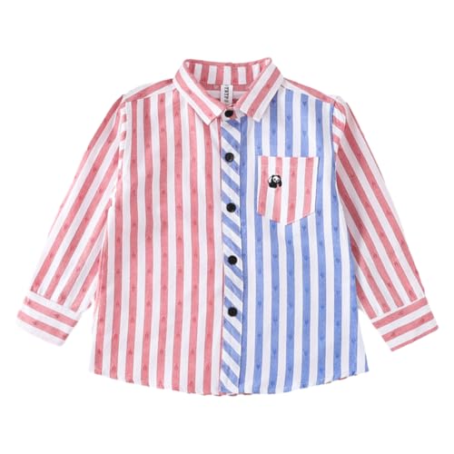WISREMT Kleinkind Jungen Langarm Button-Down-Hemd Colorblocking gestreiftes Top Freizeithemden Leichtes T-Shirt für 2-8 Jahre von WISREMT