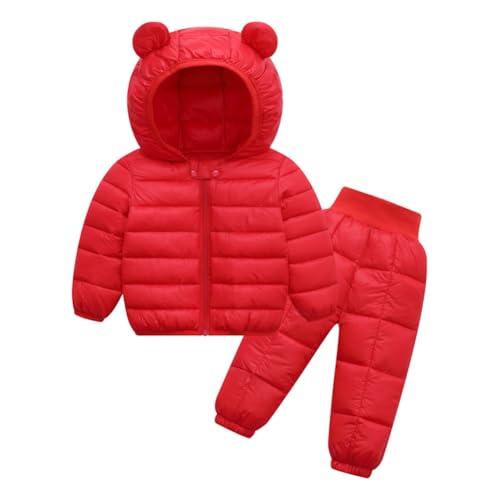 WISREMT Kleinkind Kinder Schneeanzüge 2 Stück Daunenmantel und Hosenset mit Kapuze für Baby Jungen Mädchen süße Bärenohr Daunenjacke und Hosen Set von WISREMT