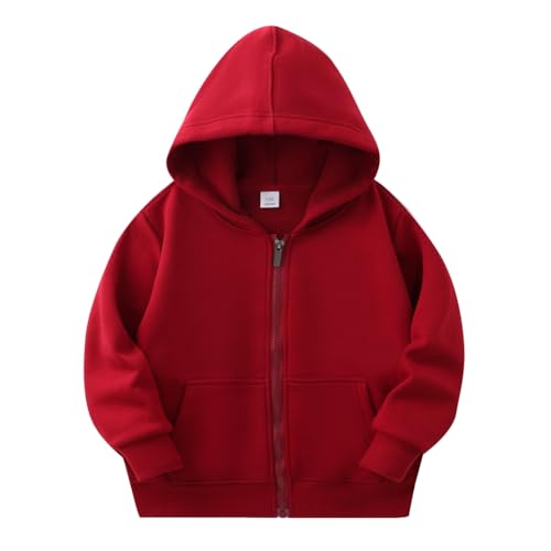 WISREMT Kleinkind Kinder Zip Up Hoodies Jungen Mädchen Einfarbige Langarm Kapuze Fleecejacke mit Tasche Kind Freizeit Oberbekleidung Kleidung von WISREMT