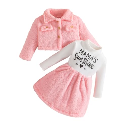 WISREMT Kleinkind Mädchen Herbst Winter Kleidung Sets 2 Stück Langarm Brief Print Patchwork Kleid und Fleece Jacke Set für Kinder Mädchen 1-6 Jahre von WISREMT