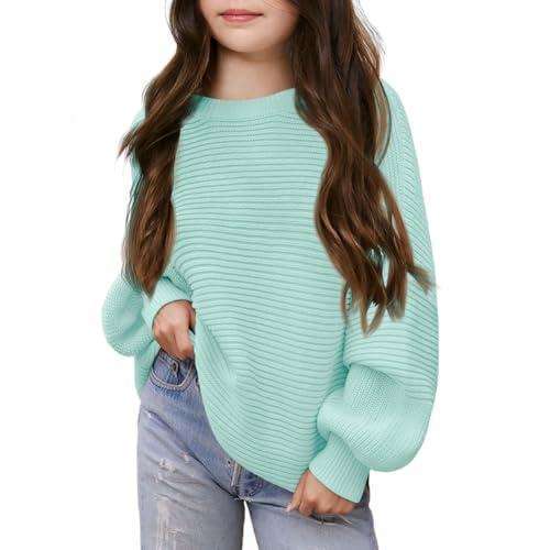 WISREMT Mädchen Pullover Einfarbige Oversized Pullover Rundhalsausschnitt Pullover Pullover Drop Shoulder Strick Tops für Teen Mädchen 7-14 Jahre von WISREMT