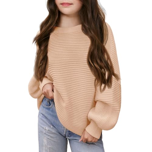 WISREMT Mädchen Pullover Einfarbige Oversized Pullover Rundhalsausschnitt Pullover Pullover Drop Shoulder Strick Tops für Teen Mädchen 7-14 Jahre von WISREMT