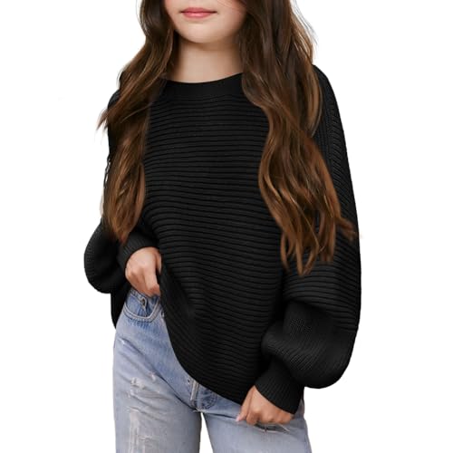 WISREMT Mädchen Pullover Einfarbige Oversized Pullover Rundhalsausschnitt Pullover Pullover Drop Shoulder Strick Tops für Teen Mädchen 7-14 Jahre von WISREMT