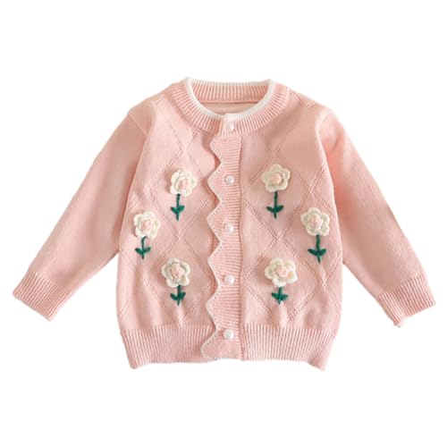 WISREMT Mädchen Pullover Jacke Kleinkind Strick Top Schöne Styling Strickwaren Kinder Perlenknopf Langarm Strickjacken mit Handapplikation für 2-9Jahre von WISREMT