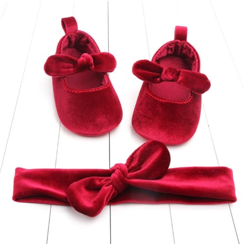 WISREMT Neugeborene Baby Mädchen Schuhe mit Stirnband Set Weiche Prinzessin Schuhe für Geburtstag Taufe Zeremonie Säugling Kinder Erste Wanderschuhe von WISREMT