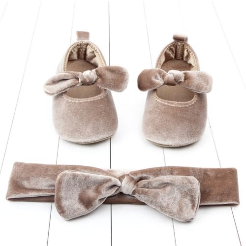 WISREMT Neugeborene Baby Mädchen Schuhe mit Stirnband Set Weiche Prinzessin Schuhe für Geburtstag Taufe Zeremonie Säugling Kinder Erste Wanderschuhe von WISREMT