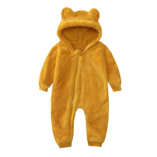 WISREMT Neugeborene Junge Mädchen Fleece Overalls Säugling Baby Kapuze Schneeanzüge Reißverschluss Einteiliger Hoodie Strampler mit süßen Bärenohren für 3-18 Monate von WISREMT