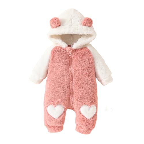 WISREMT Neugeborenes Baby Junge Mädchen Bär Ohr Schneeanzug Druck Fleece Kapuze Strampler Flauschig Warm Reißverschluss Overall Winter Kapuzenmantel Outfits 0-18M von WISREMT