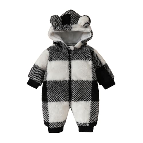 WISREMT Neugeborenes Baby Junge Mädchen Bär Ohr Schneeanzug Druck Fleece Kapuze Strampler Flauschig Warm Reißverschluss Overall Winter Kapuzenmantel Outfits 0-18M von WISREMT