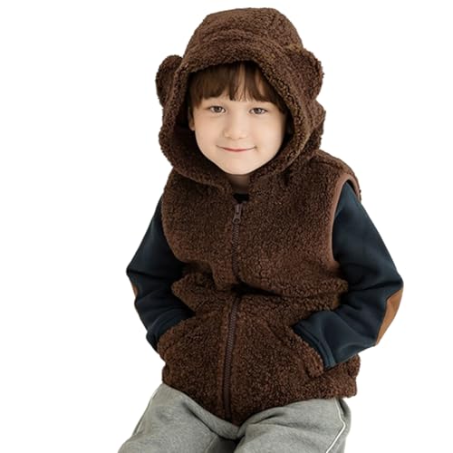 WISREMT Neugeborenes Baby Junge Mädchen Fleece Kapuzenweste Kleine Kinder Weich Flauschig Reißverschluss Up Ärmellose Jacke Herbst Winter Warm Bär Ohr Outwear Mantel 0-5Y von WISREMT