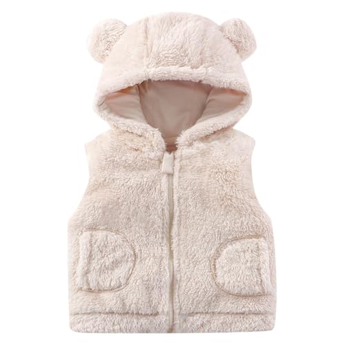 WISREMT Neugeborenes Baby Junge Mädchen Fleece Kapuzenweste Kleine Kinder Weich Flauschig Reißverschluss Up Ärmellose Jacke Herbst Winter Warm Bär Ohr Outwear Mantel 0-5Y von WISREMT