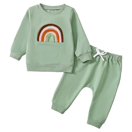 WISREMT Neugeborenes Baby Mädchen 2-teilige Herbst-Outfits Stickerei langärmelige Pullover-Tops und elastische Taillenhosen Set Lässige Jogginganzüge 0-3Y von WISREMT