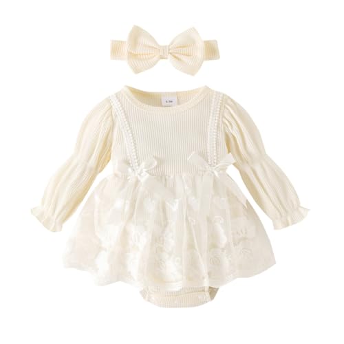 WISREMT Neugeborenes Baby Mädchen Langarm Strampler Kleider Bubble Sleeve Gerippter Body und Tüll Tutu Rock mit Stirnband & Socken Set Säugling Fotografie Outfits 0-18M von WISREMT