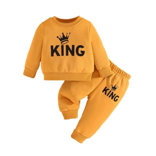 WISREMT Säugling Baby Jungen Trainingsanzug Outfits 2 Stück langärmeliges Sweatshirt mit Buchstabendruck und elastische Taillenhose Herbst Winter Sport Set von WISREMT