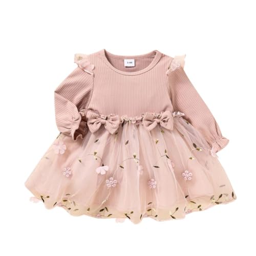 WISREMT Säugling Baby Mädchen Kleider Langarm Rüschen Geripptes Tutu Kleid Gestrickte Schmetterling Schleife Prinzessin Kleid Herbst Kleidung von WISREMT