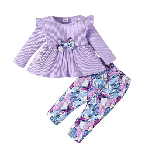 WISREMT Säugling Baby Mädchen Langarm Rüschen Schleife Top und Schmetterlinge Prints Hosen Set Kleinkind Kinder Herbst Winter Kleidung Outfits von WISREMT