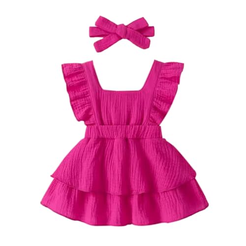 WISREMT Säugling Baby Mädchen ärmelloses Strampler Kleid Frühling gerippt Rüschen Bodysuit mit Stirnband Set Einfarbig 2 Stück Baumwolle Outfits 3-18M von WISREMT