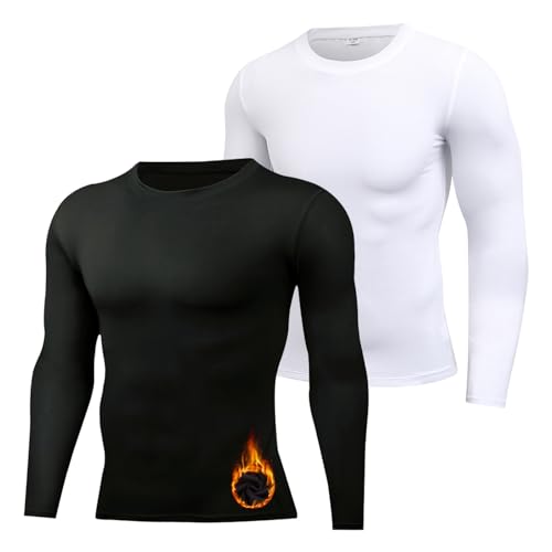 WISREMT Thermal Compression Shirts Herren Fleece gefütterte Basisschicht Skiunterwäsche Tops Kaltwetterausrüstung für Sport Athletic Workout von WISREMT