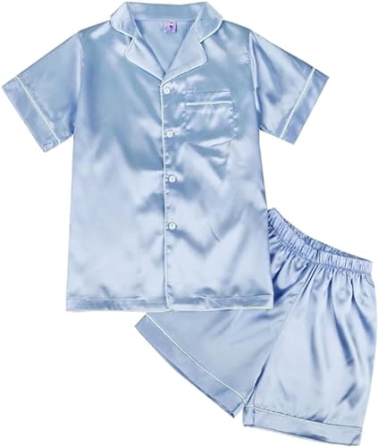 WISREMT Unisex Satin Pyjama Set Jungen Mädchen Seide Pyjama Kurzarm 2 Stück Nachtwäsche Button-Down Kinder Teenager Nachtwäsche 4-14Jahre Silky Loungewear Kleidung Set WISREMT Unisex Satin Pyjama Set Jungen Mädchen Seide Pyjama Kurzarm 2 Stück Nachtwäsche Button-Down Kinder Teenager Nachtwäsche 4-14Jahre Silky Loungewear Kleidung Set von WISREMT