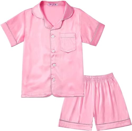 WISREMT Unisex Satin Pyjama Set Jungen Mädchen Seide Pyjama Kurzarm 2 Stück Nachtwäsche Button-Down Kinder Teenager Nachtwäsche 4-14Jahre Silky Loungewear Kleidung Set WISREMT Unisex Satin Pyjama Set Jungen Mädchen Seide Pyjama Kurzarm 2 Stück Nachtwäsche Button-Down Kinder Teenager Nachtwäsche 4-14Jahre Silky Loungewear Kleidung Set von WISREMT