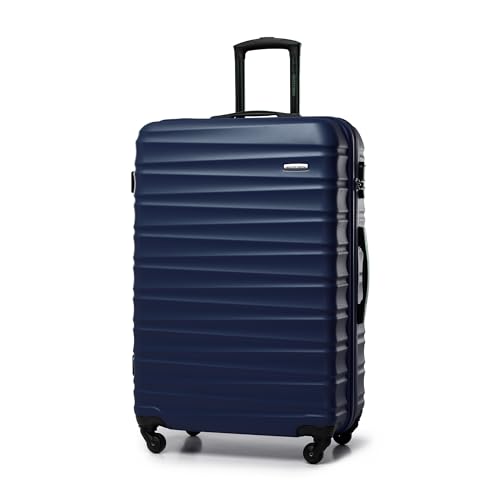 WITTCHEN Reisekoffer Rollkoffer Trolley Großer Koffer Handgepäck Hartschale aus ABS mit 4 Spinner-Rollen Zahlenschloss Teleskopgriff Groove Line Größe L Dunkelblau von WITTCHEN