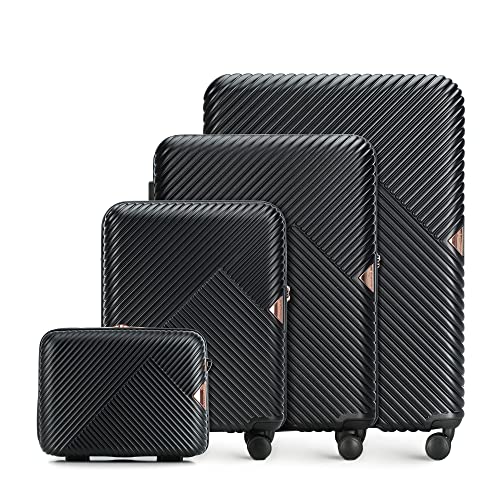 WITTCHEN Reisekoffer Koffer-Set 4tlg Trolley Polycarbonate Hartschalen Trolley 4 Rollen Kombinationsschloss TSA (S+M+L+Kosmetikkofer) Schwarz von WITTCHEN